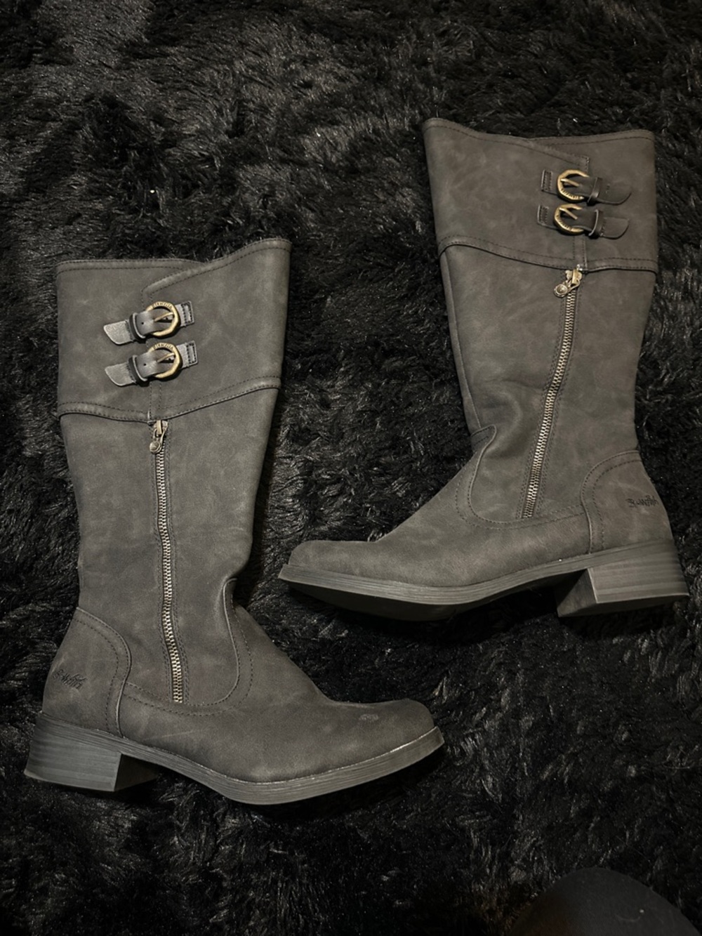 Blowfish  Women's black/gray  Mid-Calf Buckle Boots